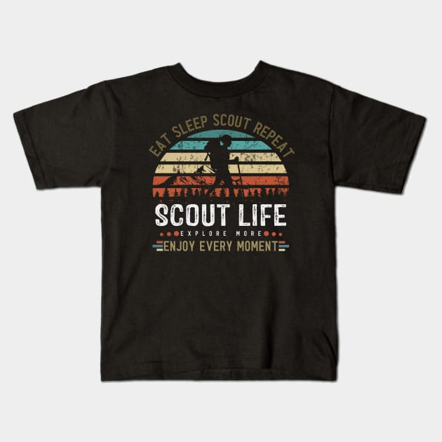 Eat Sleep Scout Repeat Kids T-Shirt by banayan